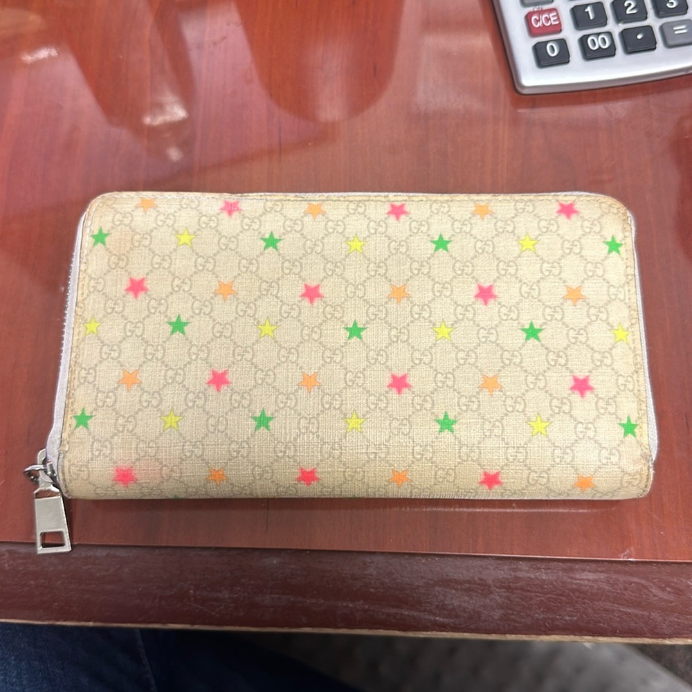 Micro GG Supreme Stars GG Pierce Zip Around Wallet White